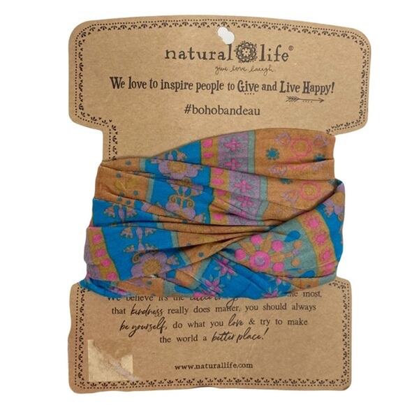 NWT NATURAL LIFE Boho Bandeau Floral Coral Hot-Pink Royal-Blue Turquoise Stretch